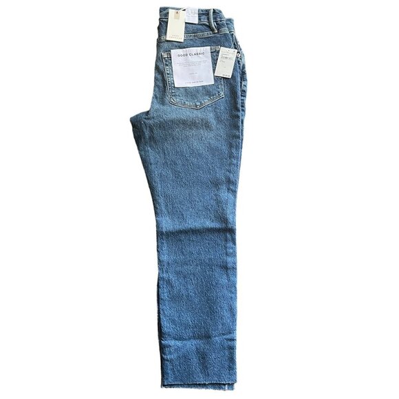 Good American Good Classic Raw Hem High Waist Slim Jeans Blue 940 NWT SZ 10/30 - Picture 2 of 12